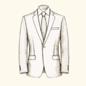 Men's tailored suit in classic style with a notched lapel and pocket details.
